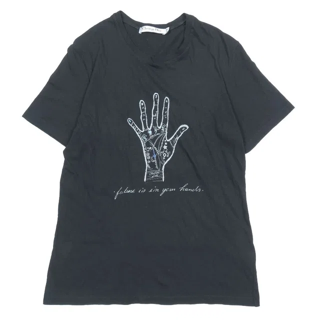 Dior Hand Print Logo Short Sleeve T-Shirt Crew Neck Top S Black in Black from The Reluxe