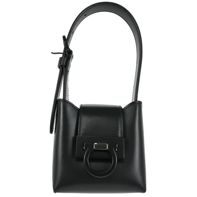 Ferragamo Black Leather Gancini Handbag in Black Leather from AMORE Vintage Tokyo