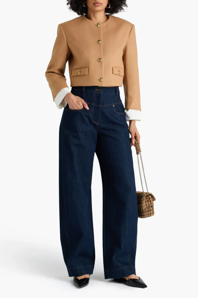 Sandro Cropped Wool-Blend Felt Jacket in Brown, photo 2 of 4 from THE OUTNET