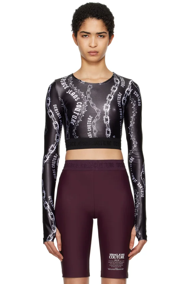 Versace Jeans Couture Black Chain Couture Crop T-shirt, image 1 of 1 from SSENSE