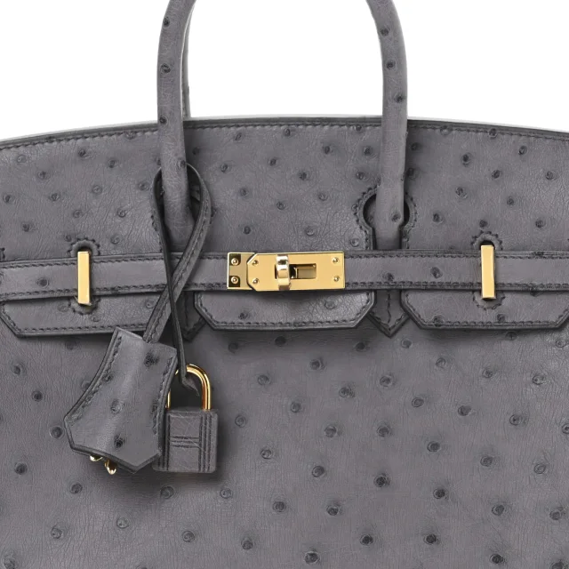 Hermès Birkin 25 Gris Agate in Grey Ostrich from FASHIONPHILE, photo 8 of 11