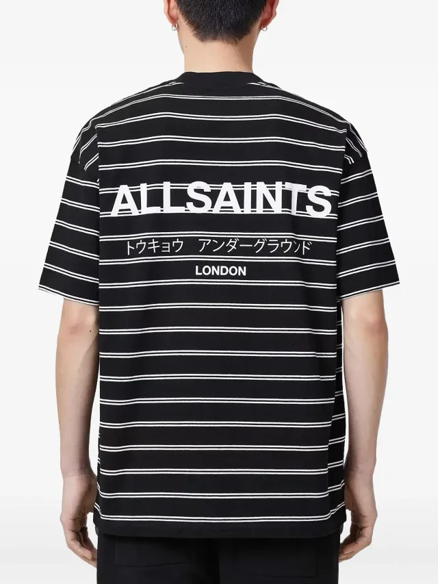 AllSaints Undergorund logo-print horizontal-stripe T-shirt in Black, photo 3 of 4 from FARFETCH