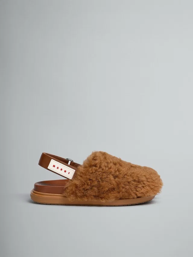 $995 Marni Wmns Fussbett Shearling Sandal 'Caramel' Size 36 in black|red Leather from Poshmark, photo 1 of 1