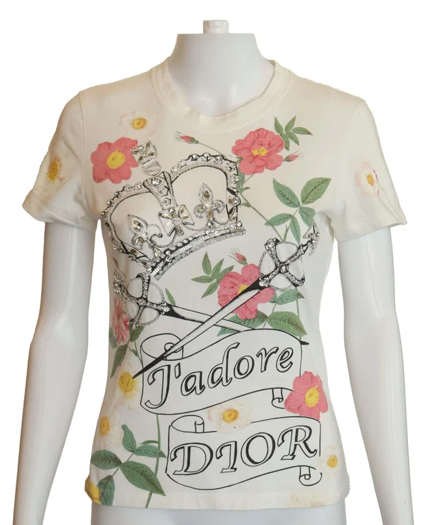 Dior J'Adore Flower Tshirt White Crown in White from Luxury Promise