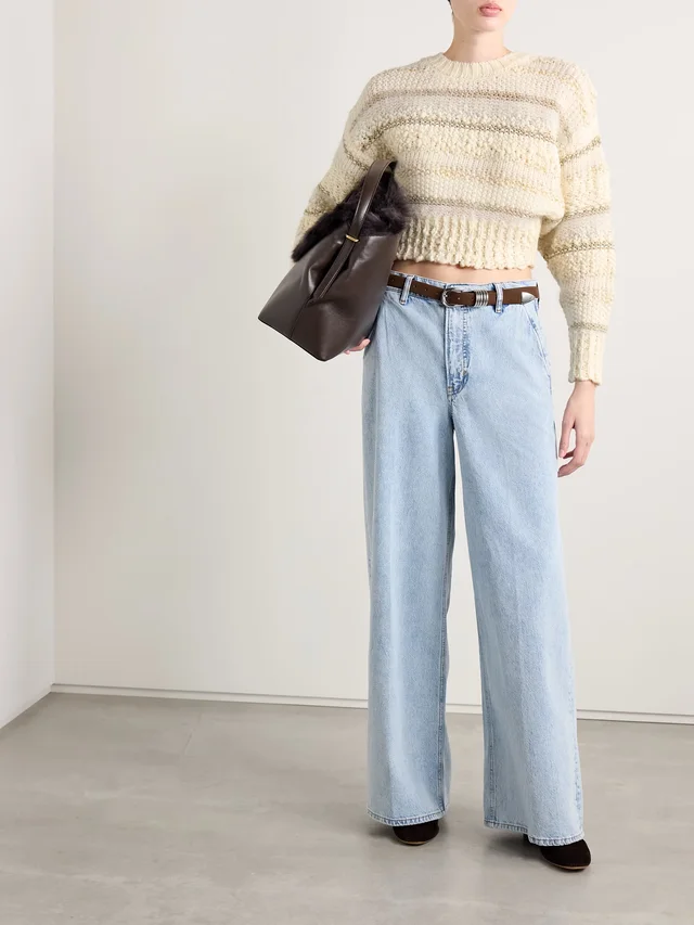 FRAME Cropped metallic striped wool-blend sweater in Beige, photo 2 of 2 from NET-A-PORTER (Canada)
