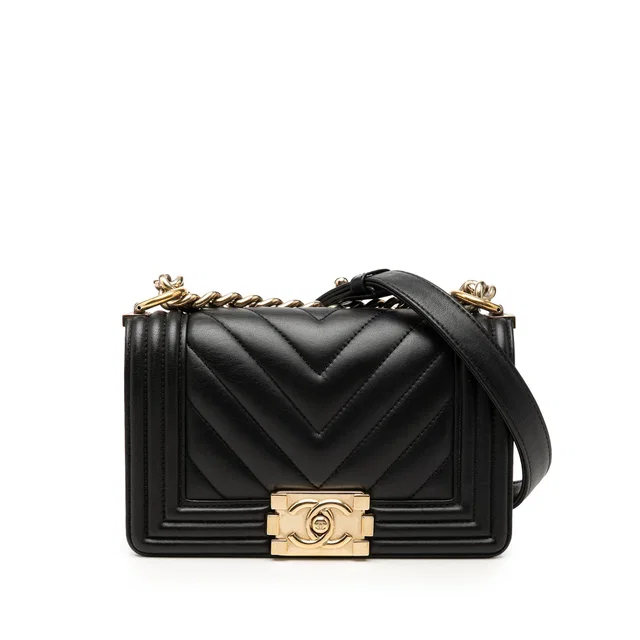 Black Chanel Small Chevron Lambskin Boy Flap Crossbody Bag in Black Lambskin from Designer Revival, photo 1 of 1