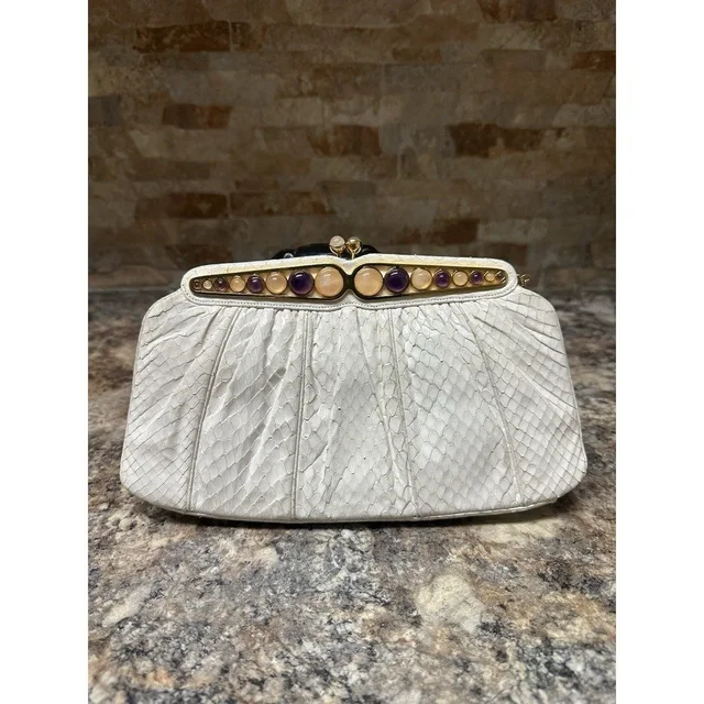 Judith Leiber Snake Rose Quarts Amethyst Gemstone Evening Purse in white Lizard from Poshmark, photo 1 of 1
