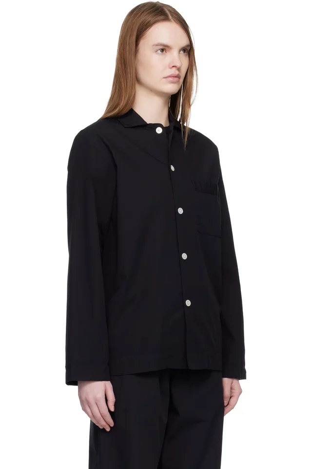 Tekla Black Poplin Long-Sleeved Pyjama Shirt, photo 2 of 4 from SSENSE