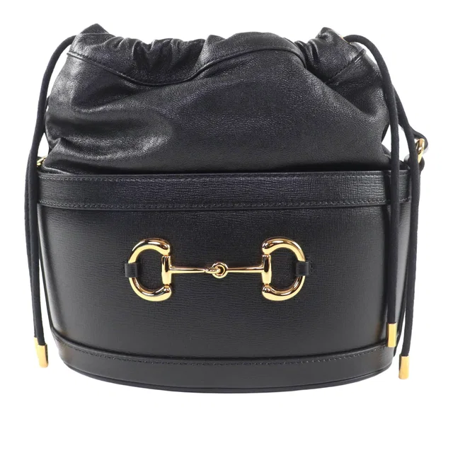 Black Gucci Calfskin Horsebit 1955 Bucket Bag in Black Calfskin from Designer Revival