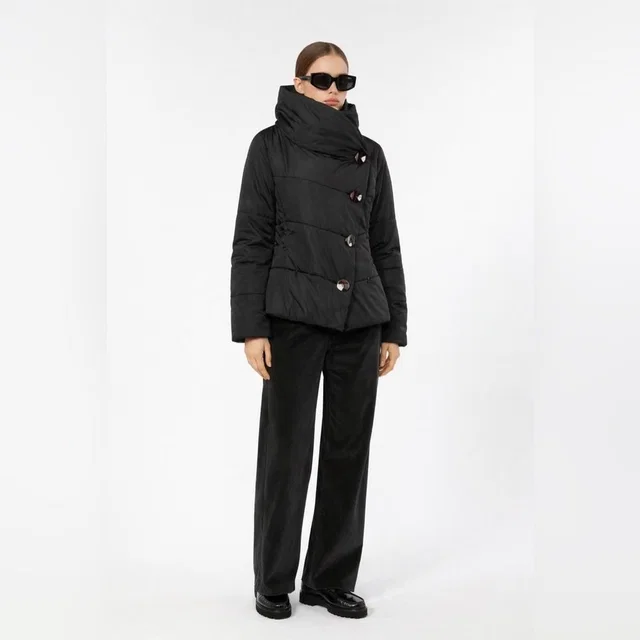 Max Mara Quilted Down Filled Puffer Asymmetrical Buttons Black Jacket Coat M 8 in black from Poshmark
