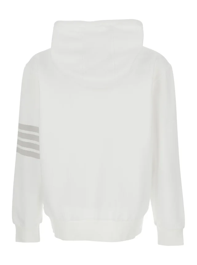 Thom browne Hooded Sweatshirt with Drawstring and 4Bar Logo on the Sleeve in White Cotton for Men in White, photo 3 of 6 from Gaudenzi Boutique