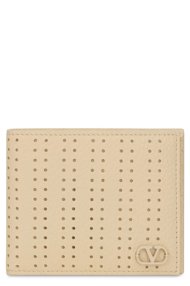 Valentino Garavani Perforated Calfskin Wallet — Beige in Beige Calfskin from HEWI