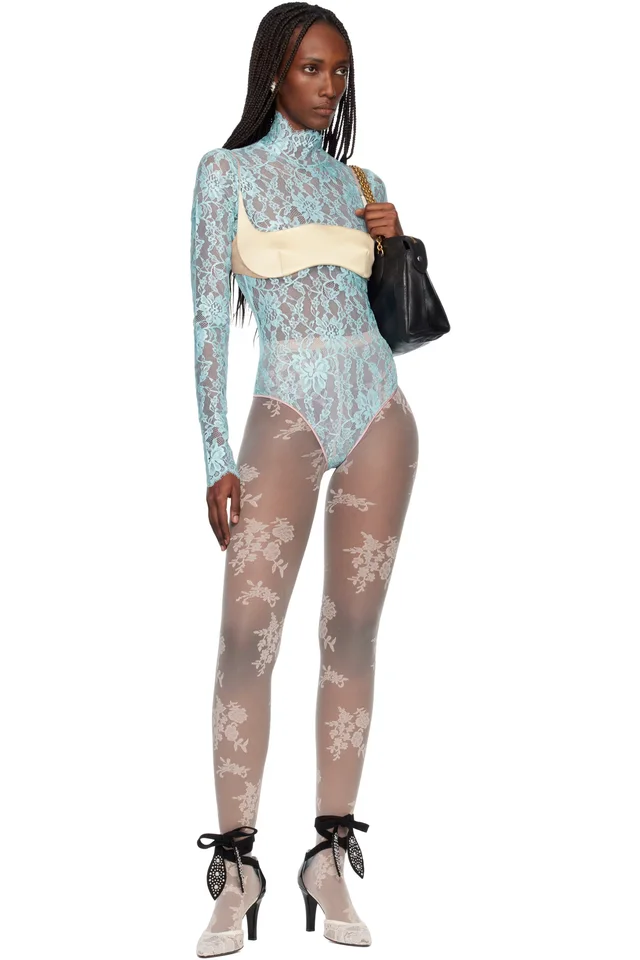 Valentino Blue Floral Lace Bodysuit, photo 4 of 4 from SSENSE