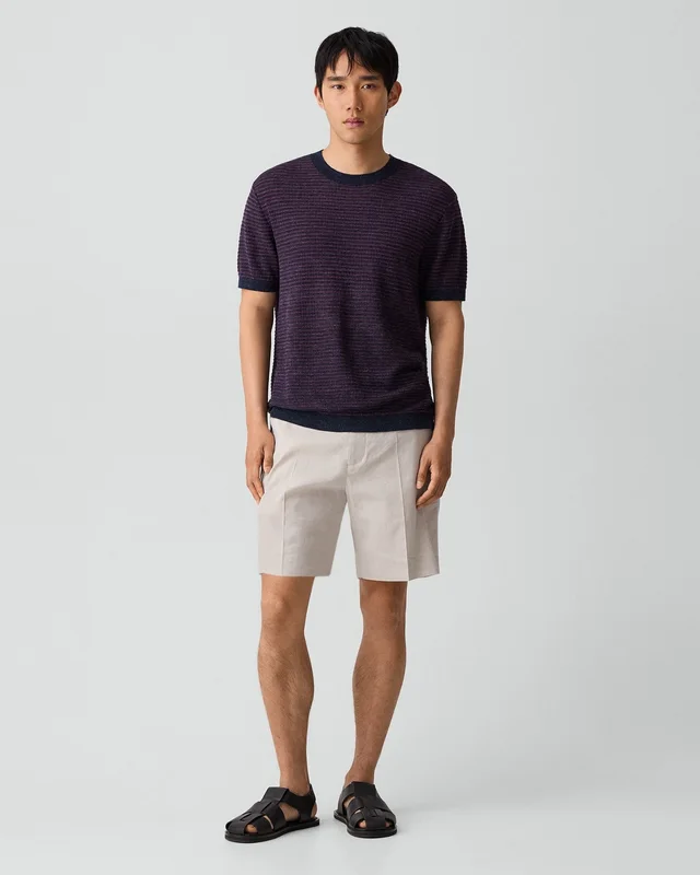 Theory Striped Tee in Pacific Linen in NEW BALTIC/GRAPEVINE 65% Linen, 23% Cotton, 12% Polyester; Exclusive Of Elastic, photo 5 of 7 from Theory