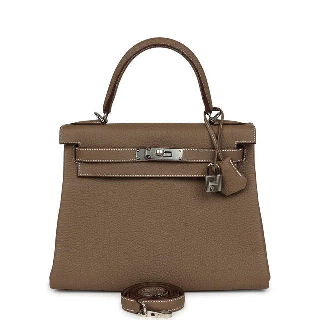 Hermès Kelly Retourne 28 Etoupe Togo Palladium Hardware in Taupe Togo leather from Madison Avenue Couture