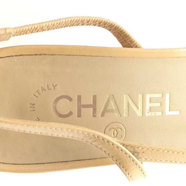 Chanel Grosgrain Cap Toe CC Slingback Pumps 38.5 Beige Black in Black Goatskin from FASHIONPHILE, photo 8 of 9