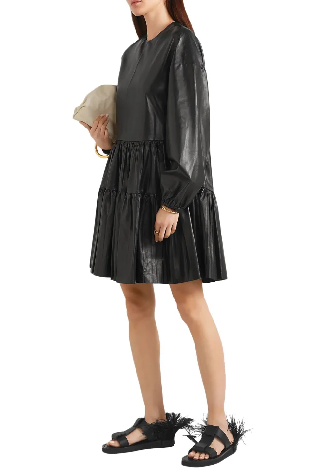 Valentino Garavani Tiered Lambskin Leather Mini Dress in Black, photo 2 of 5 from THE OUTNET