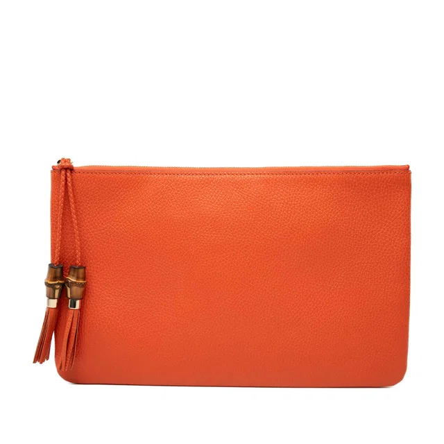 Orange Gucci Calfskin Bamboo Tassel Clutch in Orange Calfskin from Designer Revival