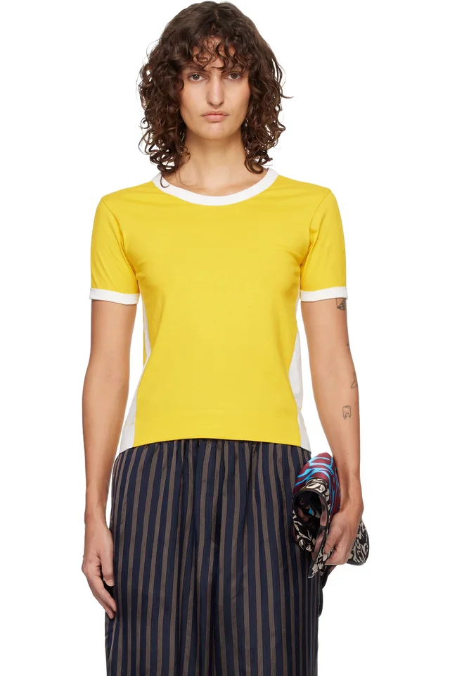 Dries Van Noten Yellow & White Fitted Contrast T-shirt, image 1 of 1 from SSENSE