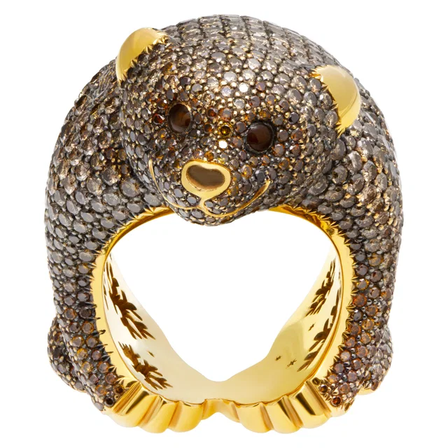Chopard High Jewelry Diamond Bear Ring. 18K & Natural Chocolate & Champagne Diamonds in Brown Yellow Gold from Gray And Sons