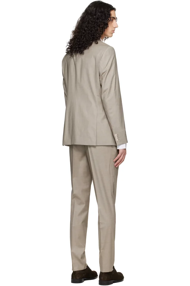 BOSS Taupe Two-Piece Slim-Fit Stretch Wool Suit, photo 3 of 5 from SSENSE