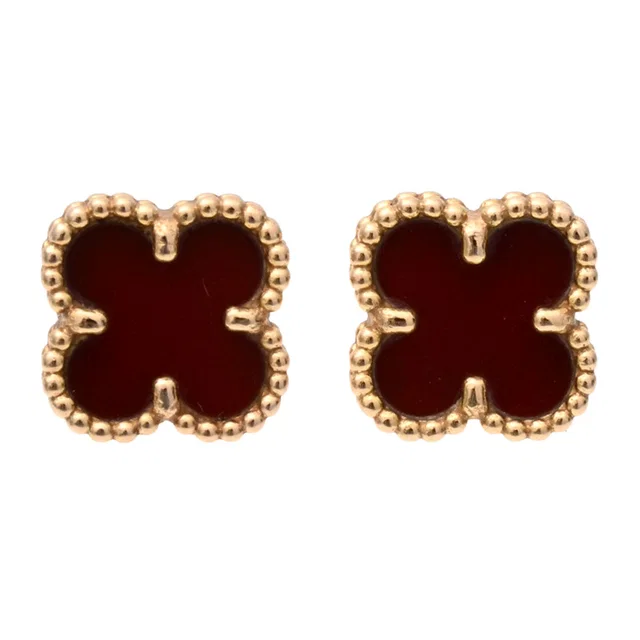 Van Cleef & Arpels 18K Sweet Alhambra Earrings in Pink Gold with Carnelian in Pink from VINTAGE QOO TOKYO