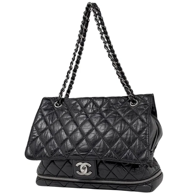 Chanel CC Logo Chain Shoulder Bag Leather Black in Black Leather from The Reluxe