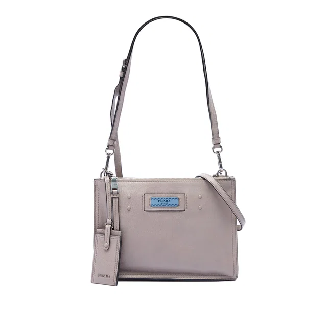 Gray Prada Glace Calf Etiquette Satchel in Grey Leather from Designer Revival