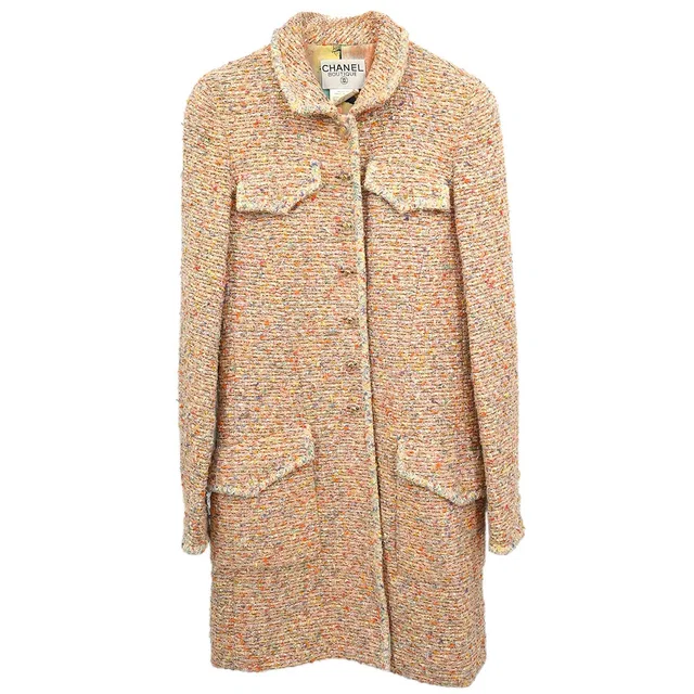 Chanel 1997 Single Breasted Coat Pink #38 in Pink Nylon from AMORE Vintage Tokyo