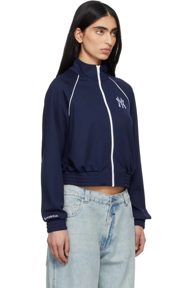 Sporty & Rich Navy '47 Edition Heritage Yankees Serif Retro Track Jacket, photo 2 of 4 from SSENSE
