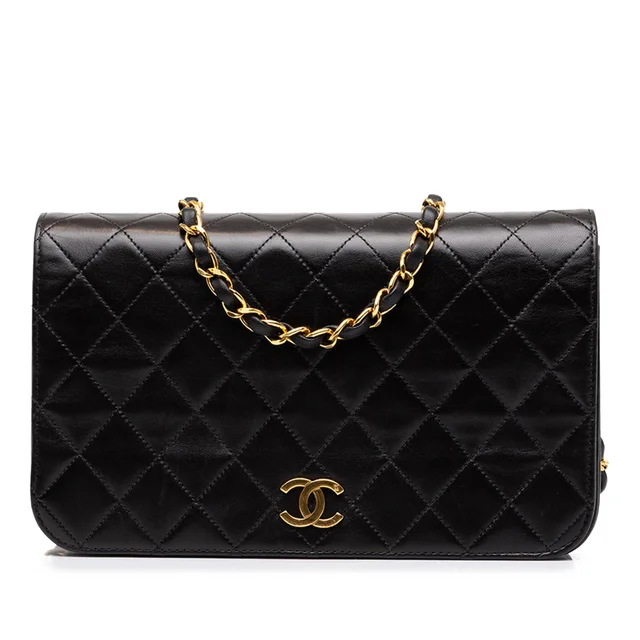 Black Chanel Medium CC Quilted Lambskin Full Flap Crossbody Bag in Black Lambskin from Designer Revival