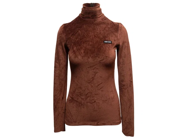 Miu Miu Brown Miu Velour Turtleneck Top Size US S in Brown from Designer Revival