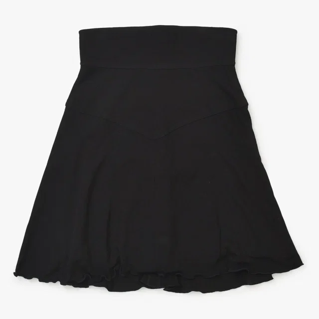 Chanel Boutique Black Skirt Flare Mellow Polished Rayon Vintage in Black Woven leather from The Reluxe