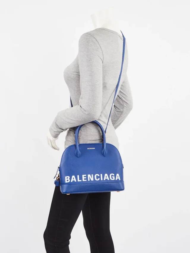 Balenciaga Blue Stamped Calfskin Leather Small Ville Satchel Bag in Blue Calfskin from Yoogis, photo 3 of 13