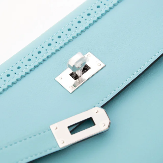 Hermès Kelly Ghillies Classic Wallet Blue Atoll Swift PHW in Blue Swift leather from Labellov, photo 4 of 5