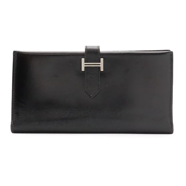Hermès Bearn Classic Wallet Bifold Box Calf Leather Black Silver in Black Box leather from The Reluxe
