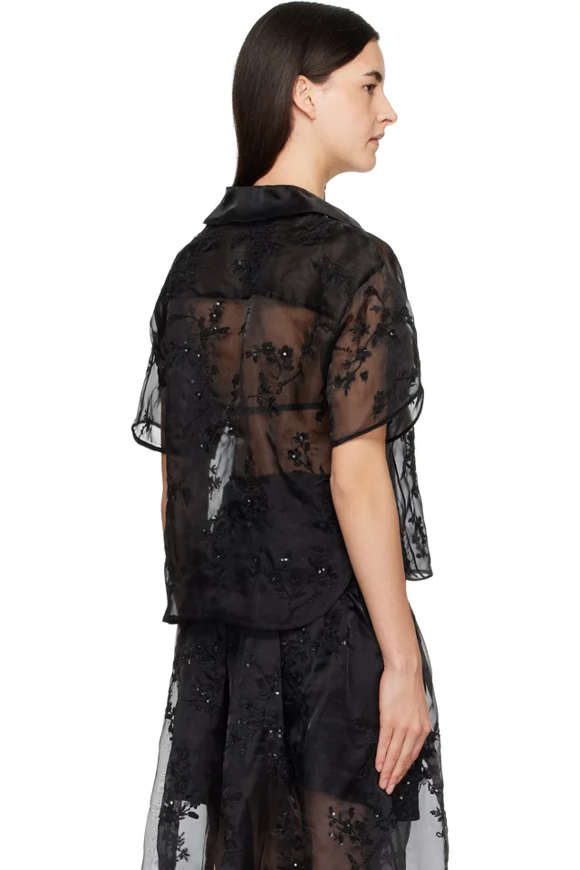 GANNI Black Embellished Organza Shirt, photo 3 of 4 from SSENSE