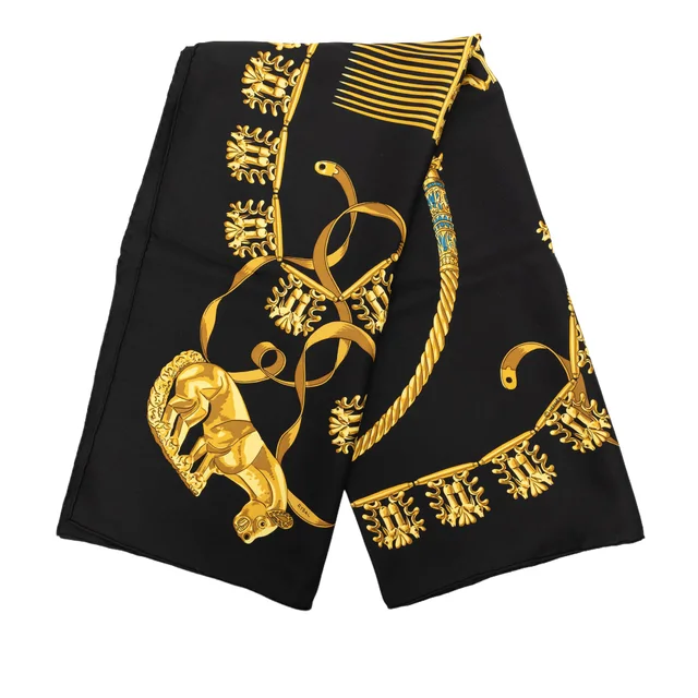 Black Hermès Les Cavaliers d Or Silk Scarf 90 Scarves in Black Silk from Designer Revival