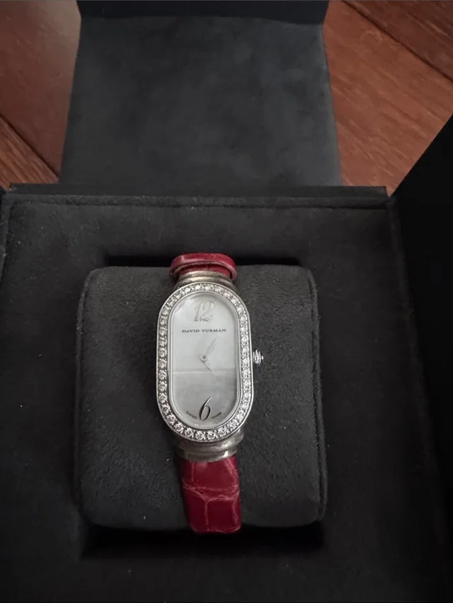 David Yurman Oval Diamond Bezel Watch With Red Strap in silver|red|gray Leather from Poshmark