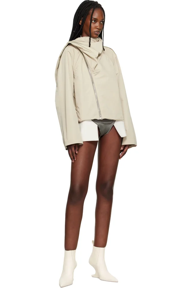 Rick Owens Beige Temple Cropped Scarf Flight Jacket, photo 4 of 4 from SSENSE