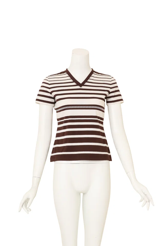 Fendi Logo Stripe V-Neck Top in Nylon from Recess LA
