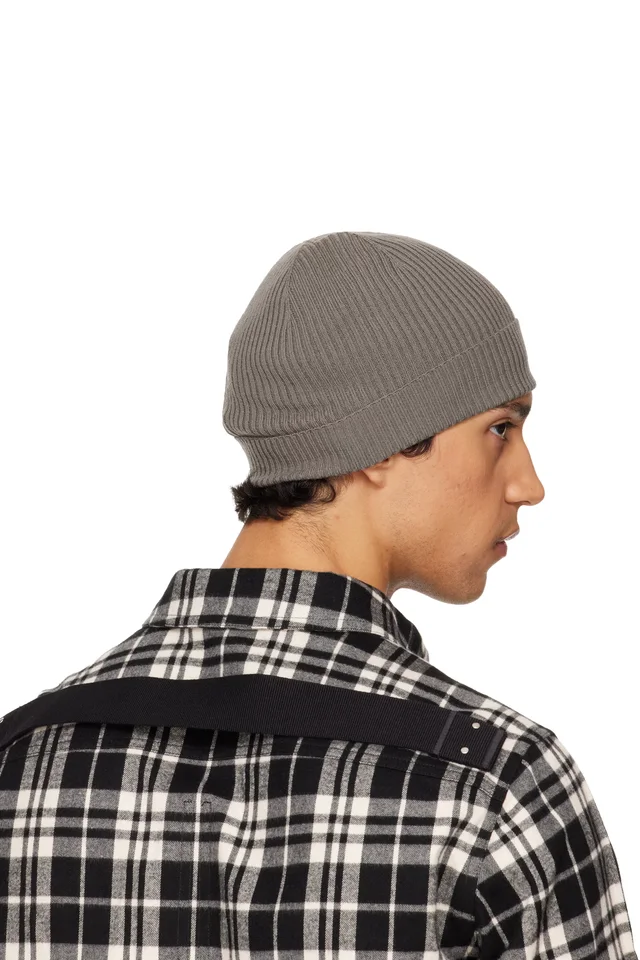 Rick Owens Gray Temple Ribbed Beanie, photo 3 of 3 from SSENSE