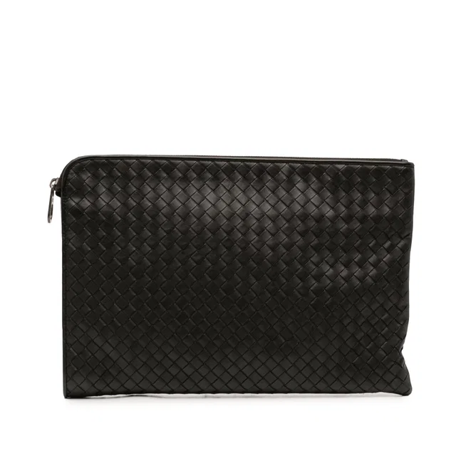 Black Bottega Veneta Medium Nappa Intrecciato Document Case Clutch Bag in Black Nappa leather from Designer Revival