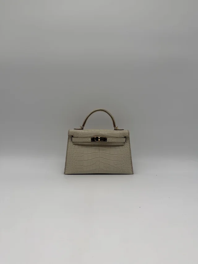 Hermès Mini Kelly Beton Matte Croc Permabrass Hardware in Crocodile from Luxury Promise, photo 2 of 2