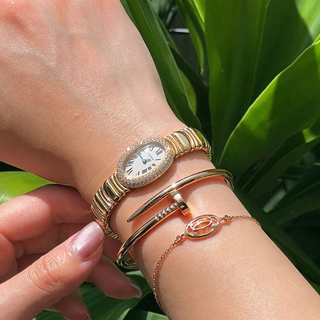 Cartier 18K Diamond Mini Baignoire WB5094D8 Quartz Ivory in White from VINTAGE QOO TOKYO