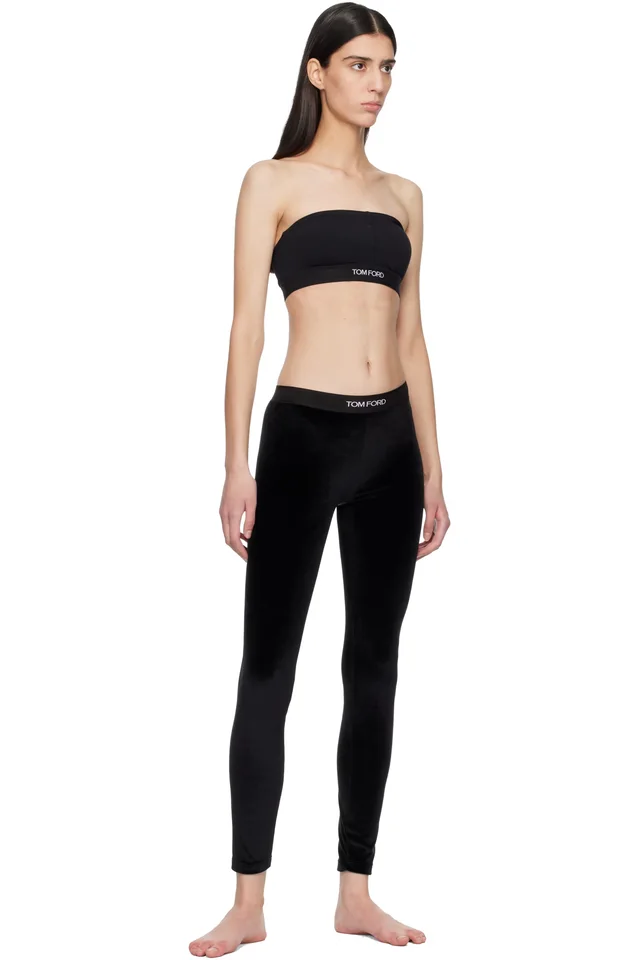 TOM FORD Black Stretch Lustrous Velour Signature Leggings, photo 4 of 4 from SSENSE