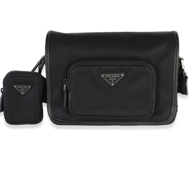 Prada Black Re-Nylon Small Pocket Messenger Bag in Black Nylon from myGemma