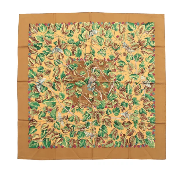 Brown Hermès L Arbre de Soie Silk Scarf 90 in Brown Silk from Designer Revival