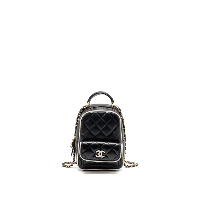 Chanel mini backpack/crossbody bag lambskin black/white LGHW (microchip) in Black Lambskin from EMIER
