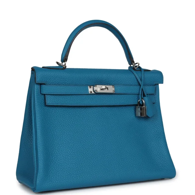 Hermès Kelly Retourne 32 Cobalt Clemence Palladium Hardware in Clemence leather from Madison Avenue Couture, photo 2 of 9